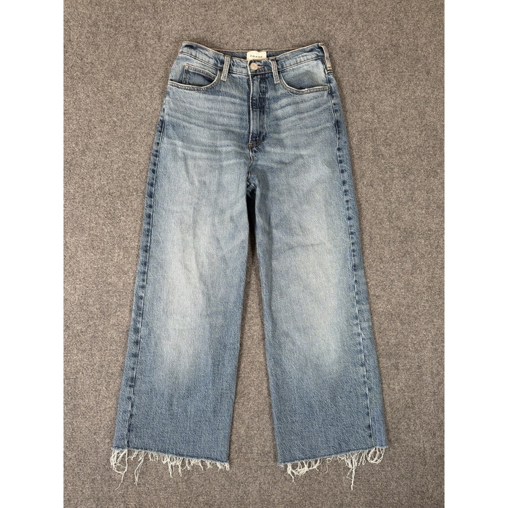 FRAME Le High N Tight Wide Leg Crop Jeans Womens 28 Lomina Blue Raw Hem